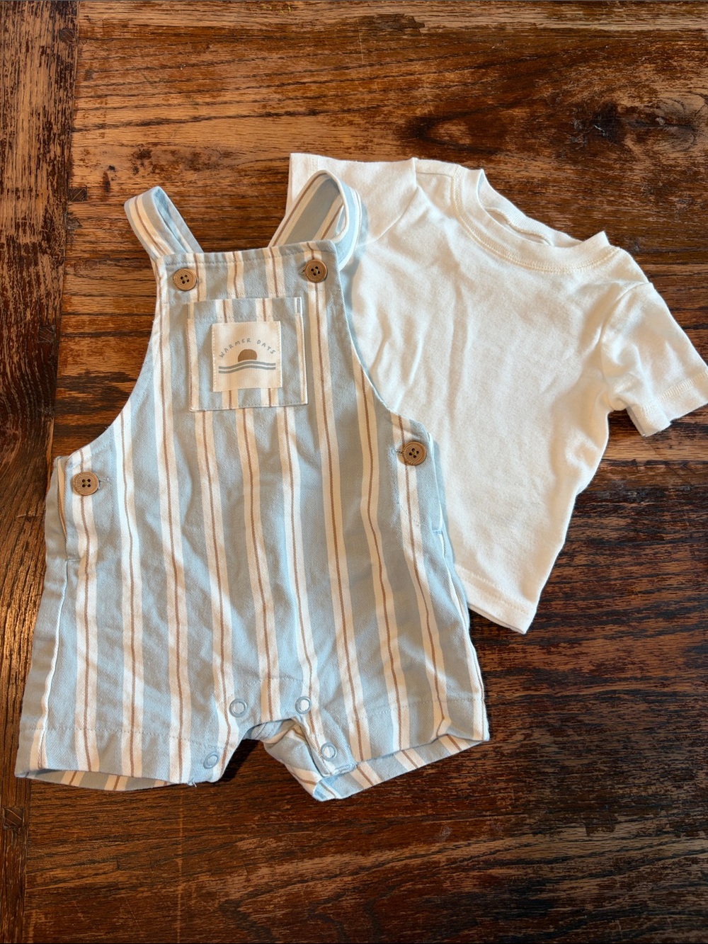 Carter's Light Blue & White Striped Baby Overalls with White Tee
